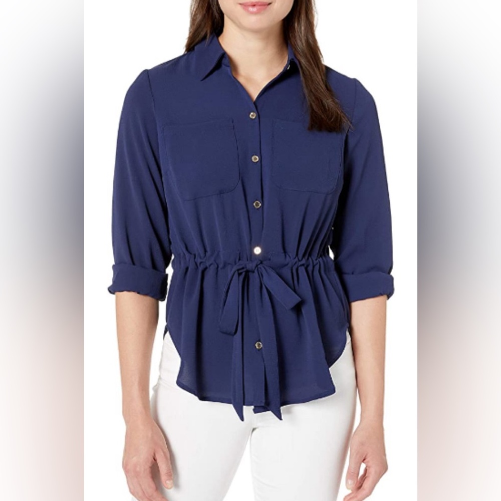 ECI Navy Button-Up Blouse